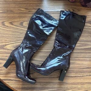 Burgundy Faux Patent Leather Knee-High Women's Boots